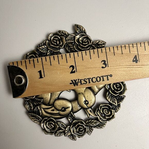 Vintage Mallard Duck Rosette Brass Mini Trivet 3” - Picture 4 of 4